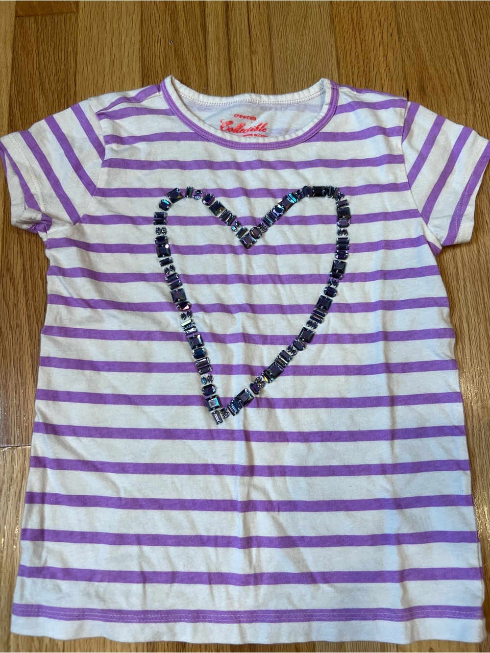 Crewcuts White & Purple Striped Tee with Beaded Heart